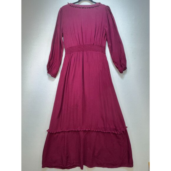 Andree By Unit Womens Embroidered Long Sleeves Maxi Dress Size L Burgundy Boho - Picture 13 of 16